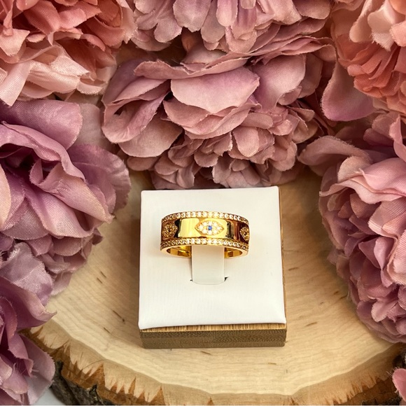 Boho 18K Gold Blue Crystal Evil Eye Band - Picture 5 of 13